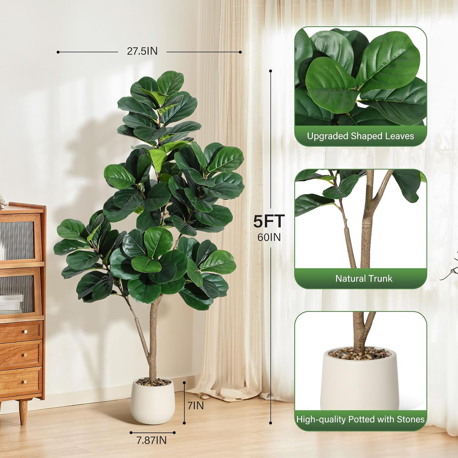 Árbol Artificial de Ficus Lyra - Ficus Lyrata Tree reseña y precio